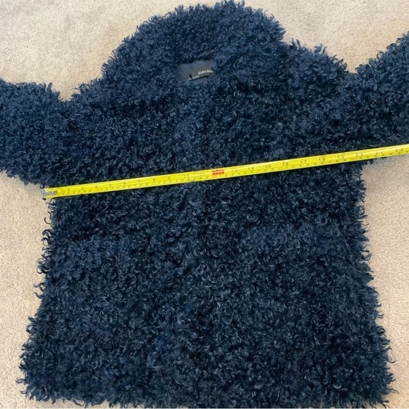 Zara navy blue faux shearling fur teddy jacket coat Sz S - Picture 12 of 13